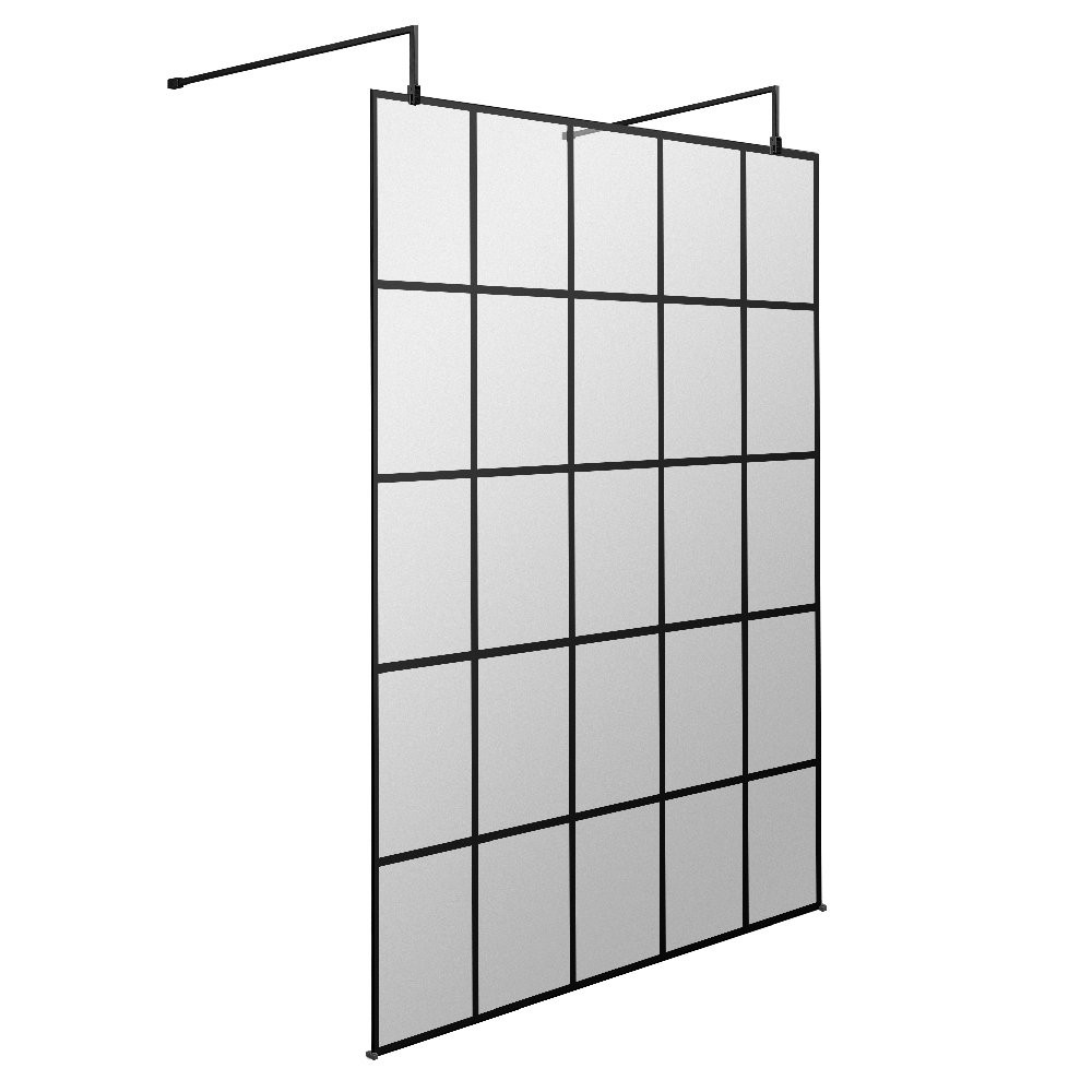 Hudson Reed 1400mm Freestanding Wetroom Screen with Black Support Arms (1)