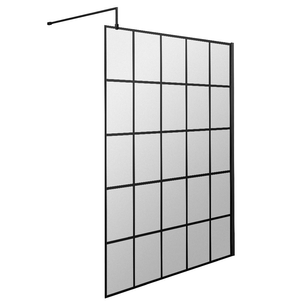 Hudson Reed 1400mm Wetroom Screen with Black Profile and Support Bar (1)