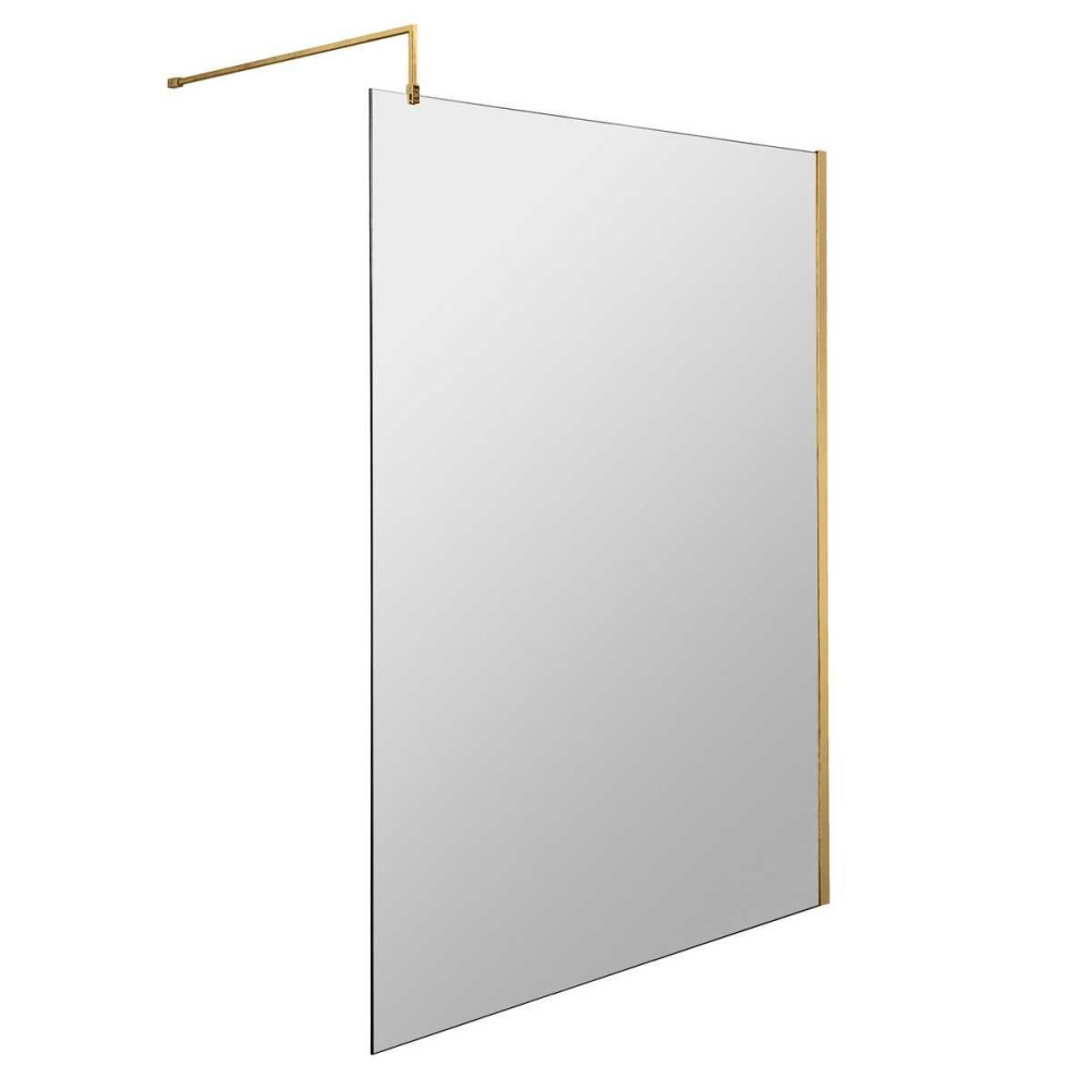 Hudson Reed 1400mm Wetroom Screen with Brushed Brass Profile and Support Bar
