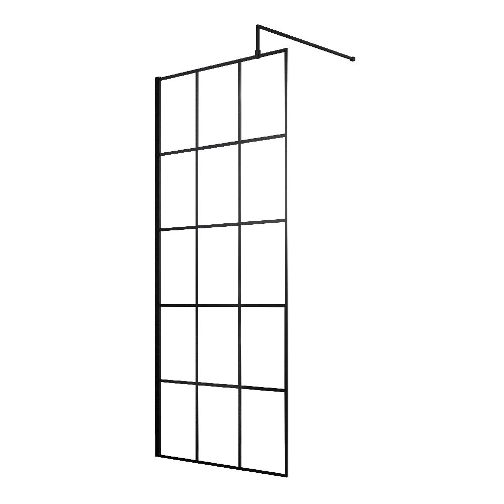 Hudson Reed 700mm Wetroom Screen with Black Profile and Support Bar