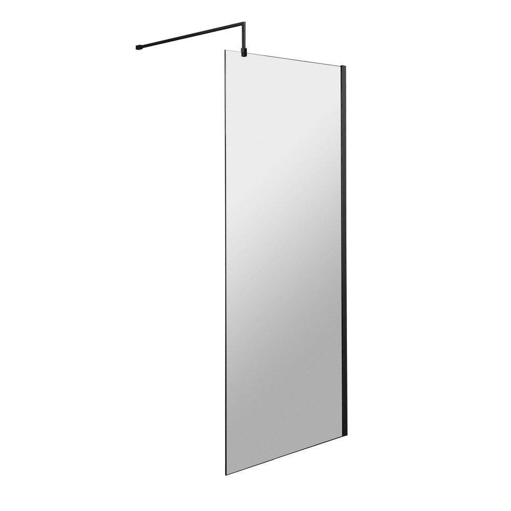 Hudson Reed 700mm Wetroom Screen with Black Profile and Support Bar