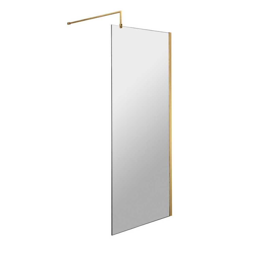 Hudson Reed 700mm Wetroom Screen with Brushed Brass Profile and Support Bar