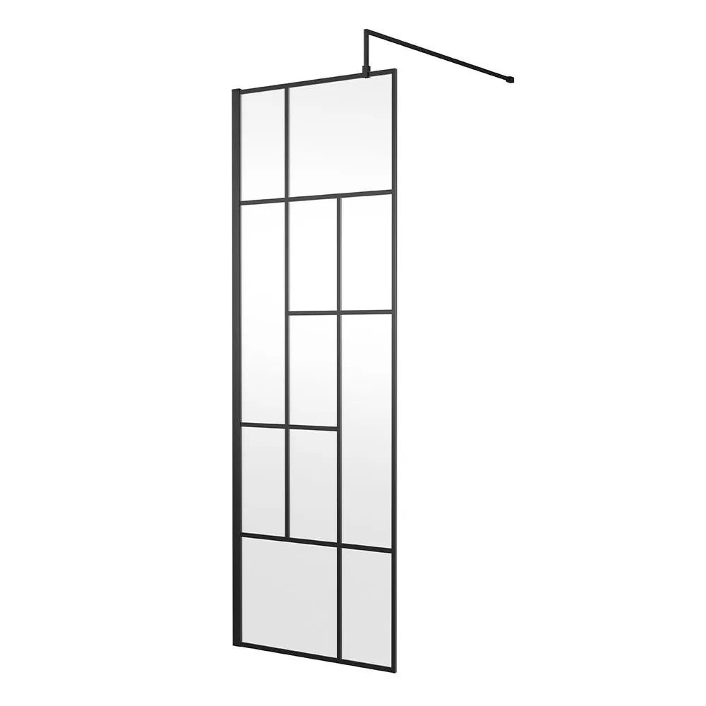 Hudson Reed 760mm Black Abstract Wall Fixed Wetroom Screen and Support Bar