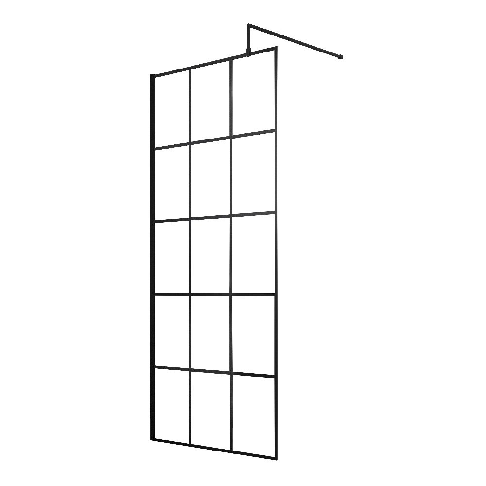 Hudson Reed 760mm Wetroom Screen with Black Profile and Support Bar (1)
