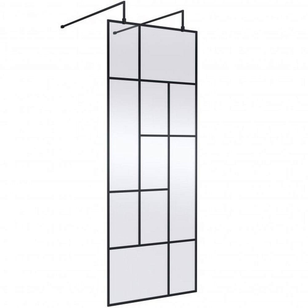 Hudson Reed 800mm Black Abstract Freestanding Wetroom Screen and Support Bars