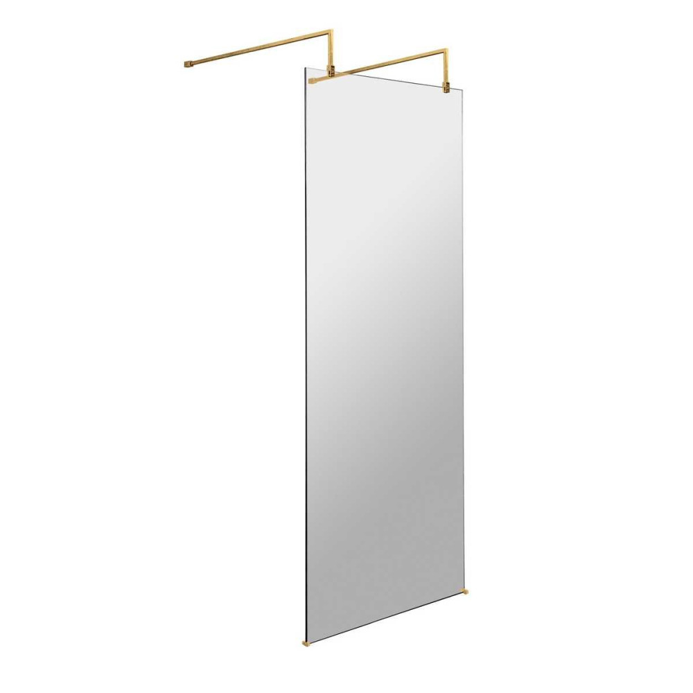 Hudson Reed 800mm Freestanding Wetroom Screen with Brushed Brass Support Arms