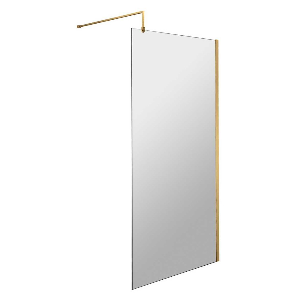 Hudson Reed 800mm Wetroom Screen with Brushed Brass Profile and Support Bar