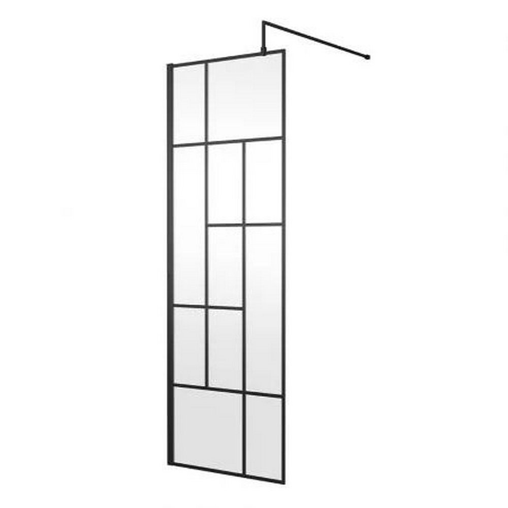 Hudson Reed 900mm Black Abstract Wall Fixed Wetroom Screen and Support Bar (1)
