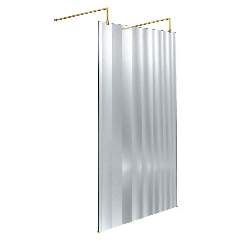 Hudson Reed Fluted 1000mm Brushed Brass Freestanding Wetroom Screen