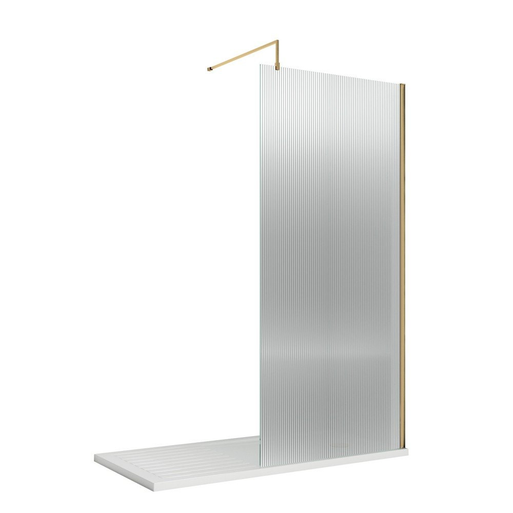 Hudson Reed Fluted 1000mm Brushed Brass Wall Fixed Wetroom Screen (1)