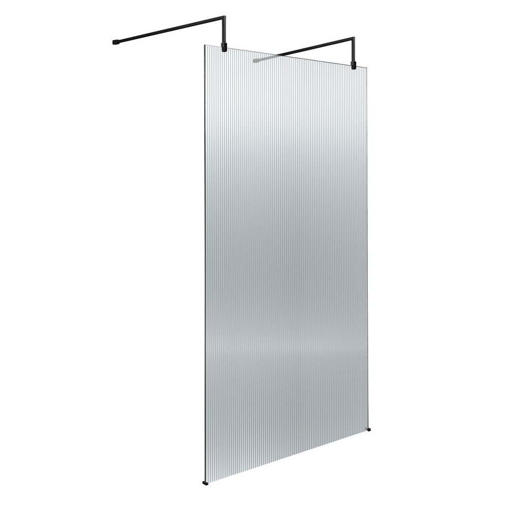 Hudson Reed Fluted 1000mm Matt Black Freestanding Wetroom Screen