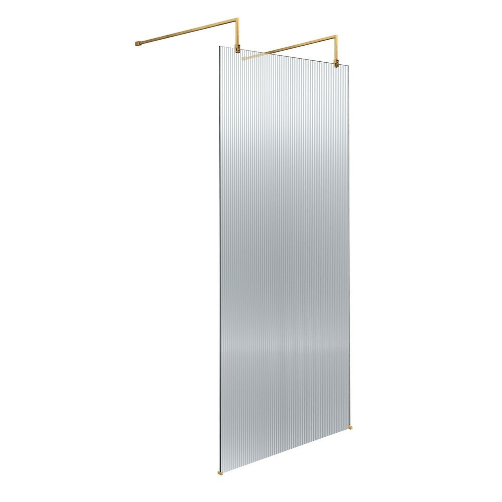Hudson Reed Fluted 800mm Brushed Brass Freestanding Wetroom Screen