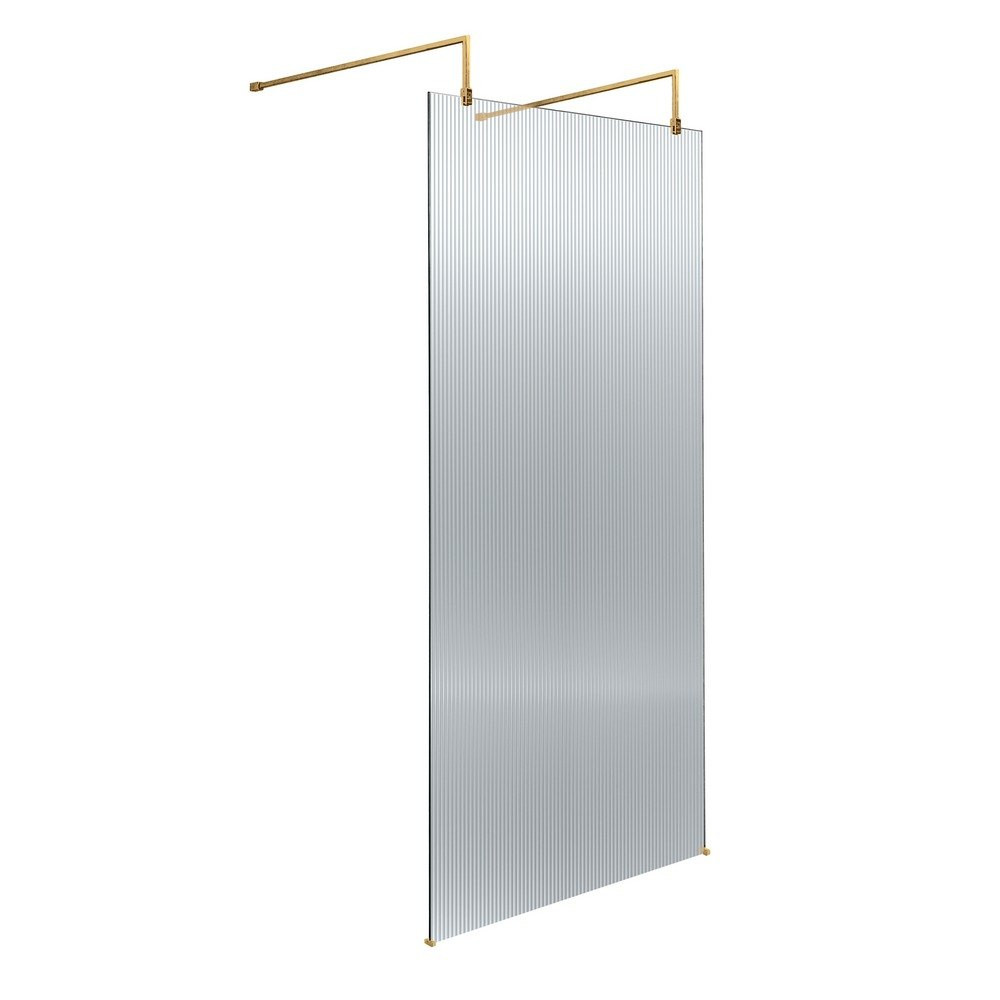 Hudson Reed Fluted 900mm Brushed Brass Freestanding Wetroom Screen