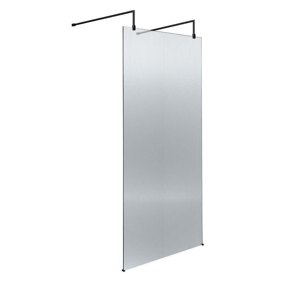 Hudson Reed Fluted 900mm Matt Black Freestanding Wetroom Screen