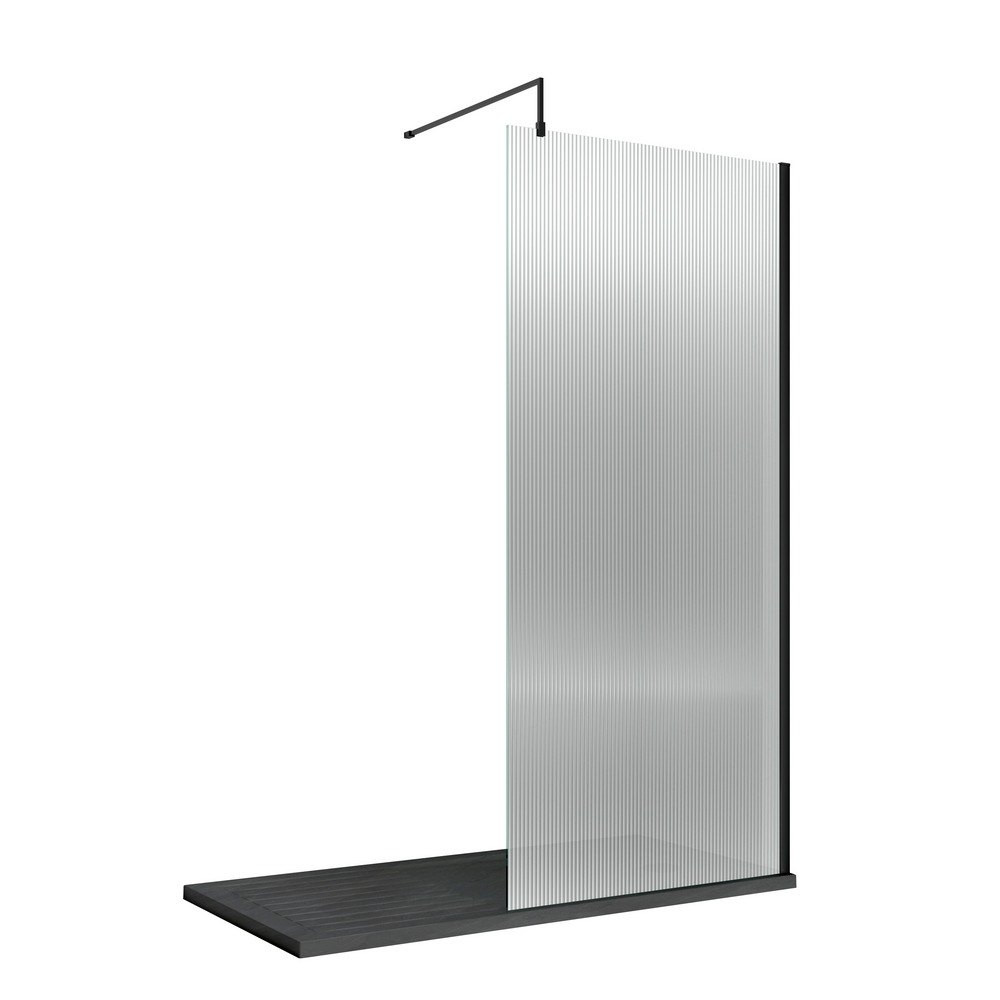 Hudson Reed Fluted 900mm Matt Black Wall Fixed Wetroom Screen (1)