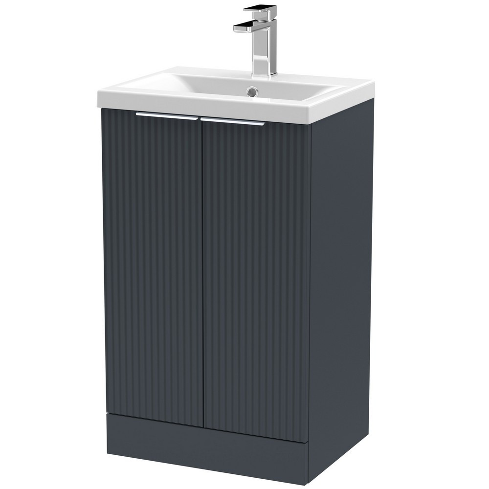 Hudson Reed Fluted Floor Standing 500mm Cabinet and Basin Satin Anthracite