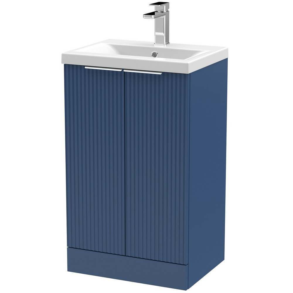Hudson Reed Fluted Floor Standing 500mm Cabinet and Basin Satin Blue
