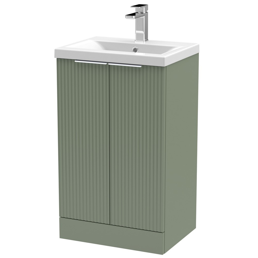 Hudson Reed Fluted Floor Standing 500mm Cabinet and Basin Satin Green