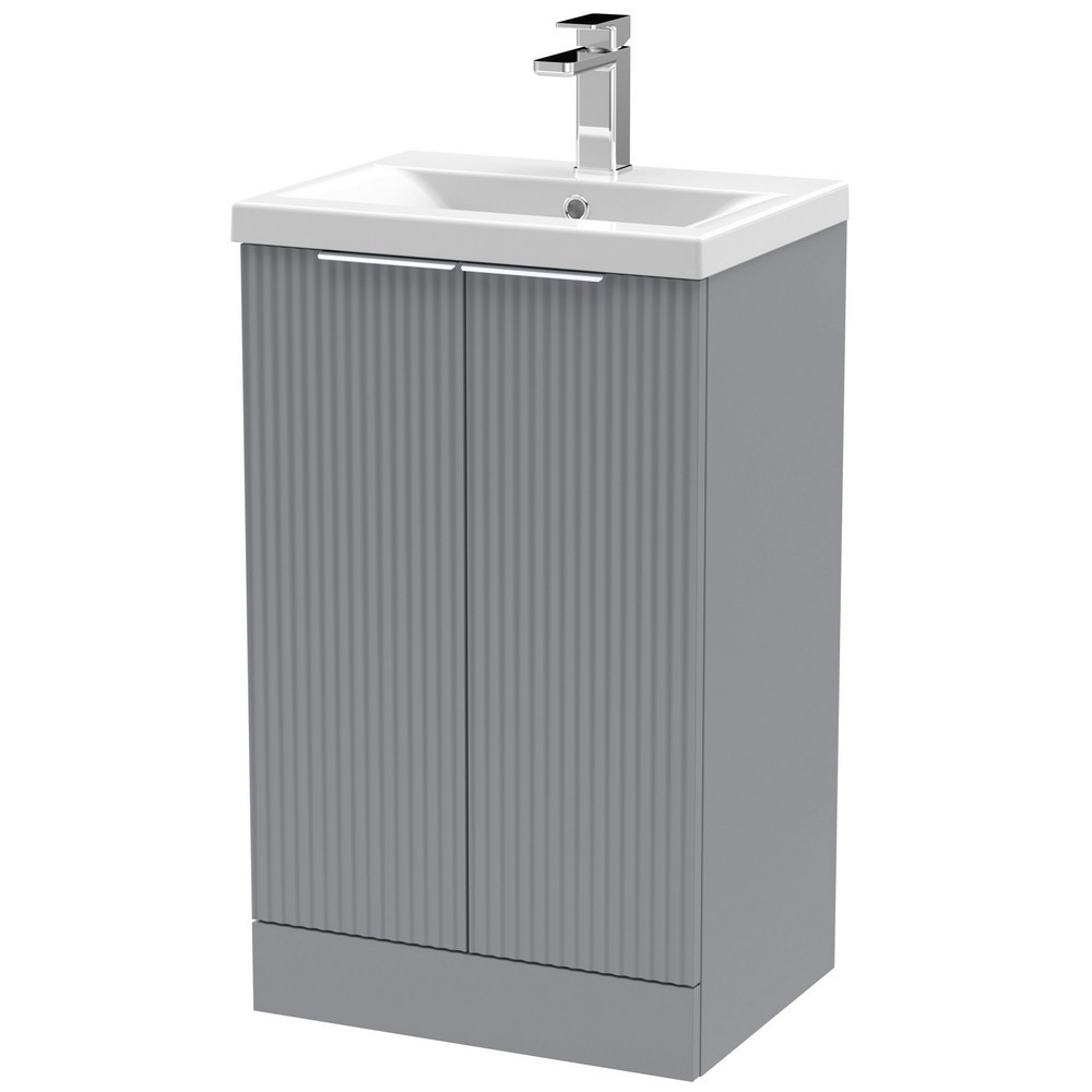 Hudson Reed Fluted Floor Standing 500mm Cabinet and Basin Satin Grey