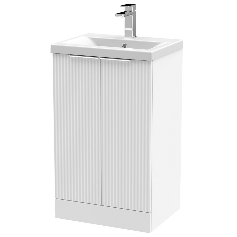 Hudson Reed Fluted Floor Standing 500mm Cabinet and Basin Satin White