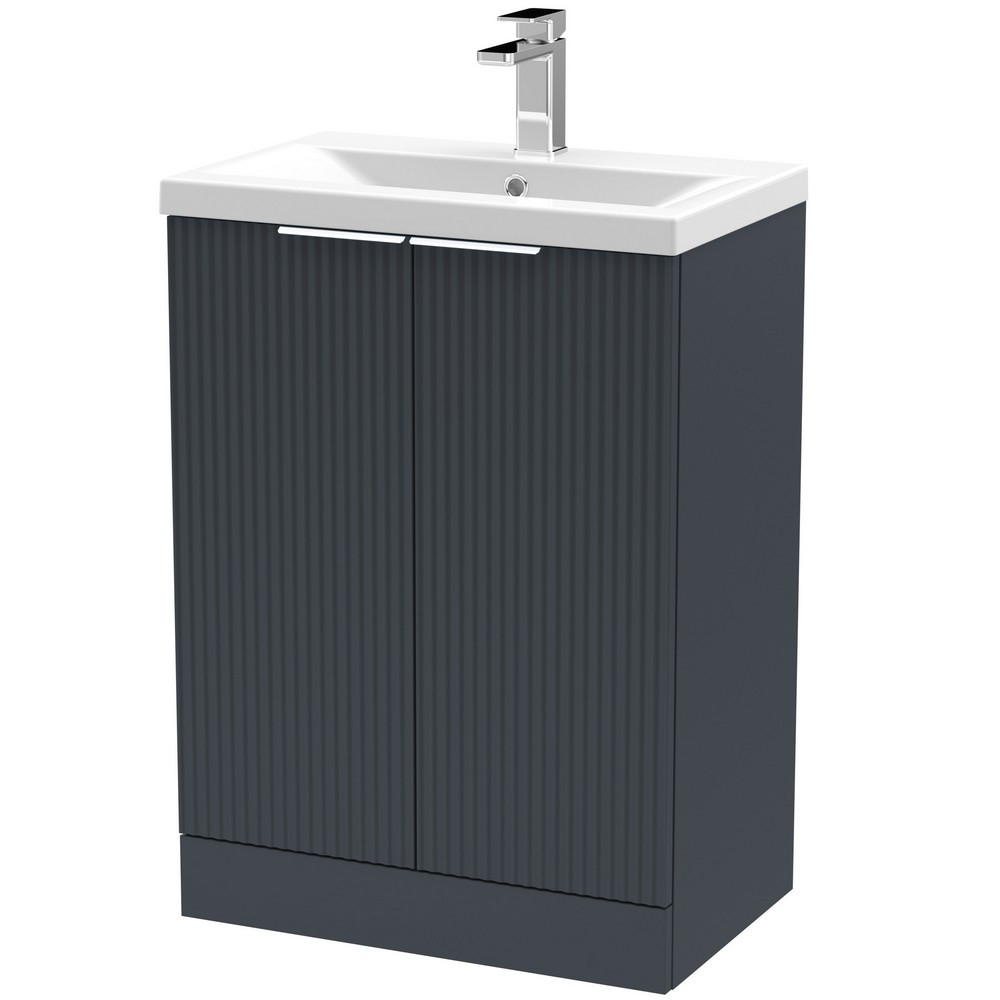 Hudson Reed Fluted Floor Standing 600mm Cabinet and Basin Satin Anthracite
