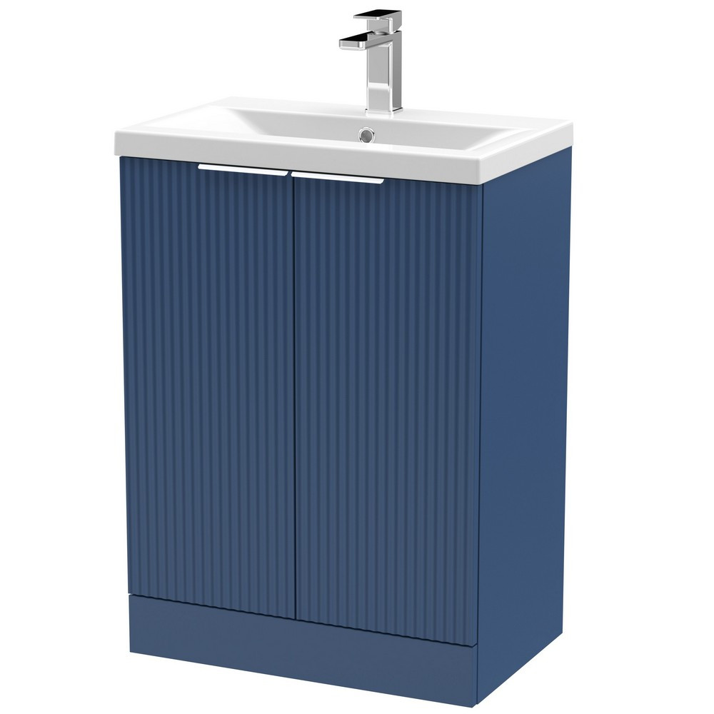 Hudson Reed Fluted Floor Standing 600mm Cabinet and Basin Satin Blue