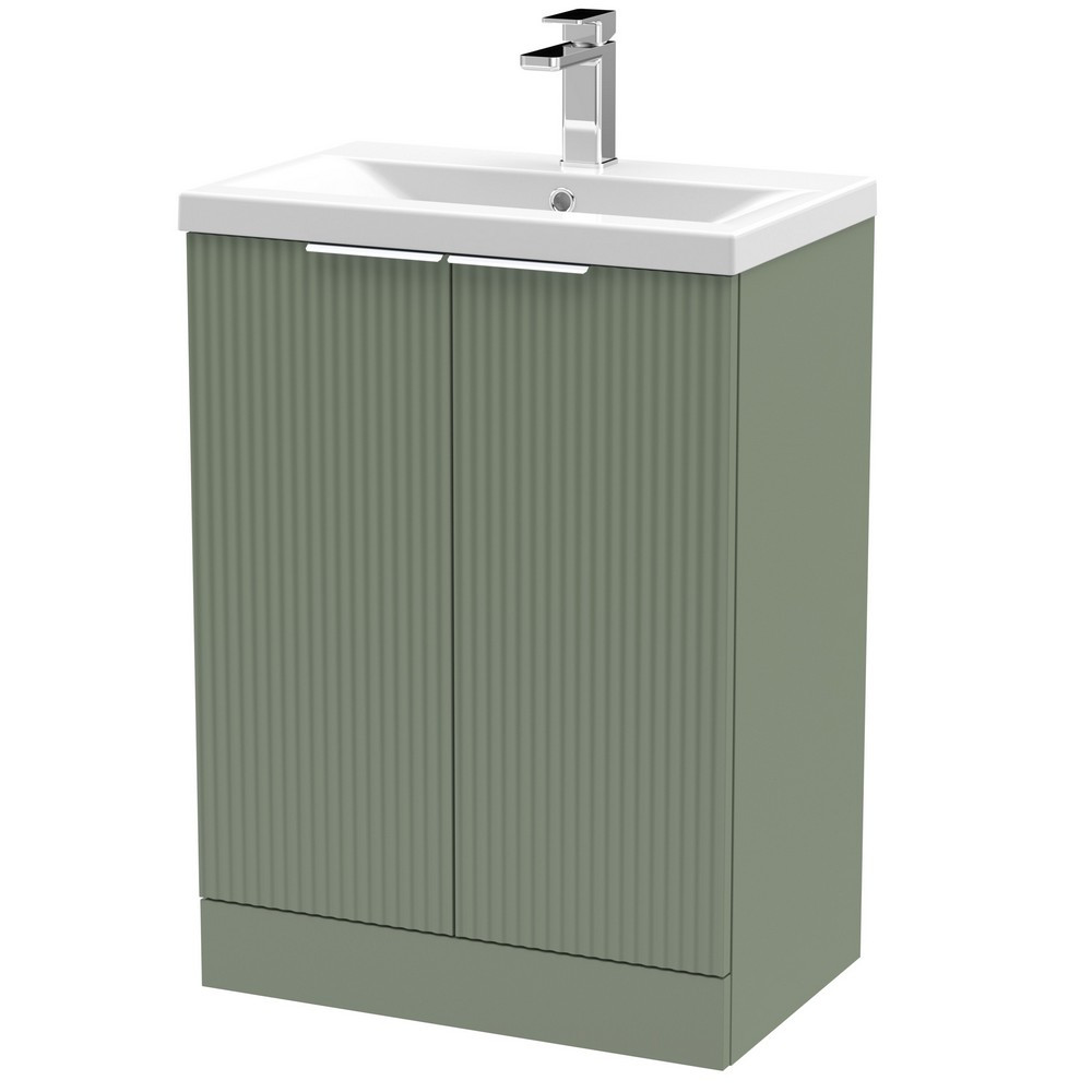 Hudson Reed Fluted Floor Standing 600mm Cabinet and Basin Satin Green