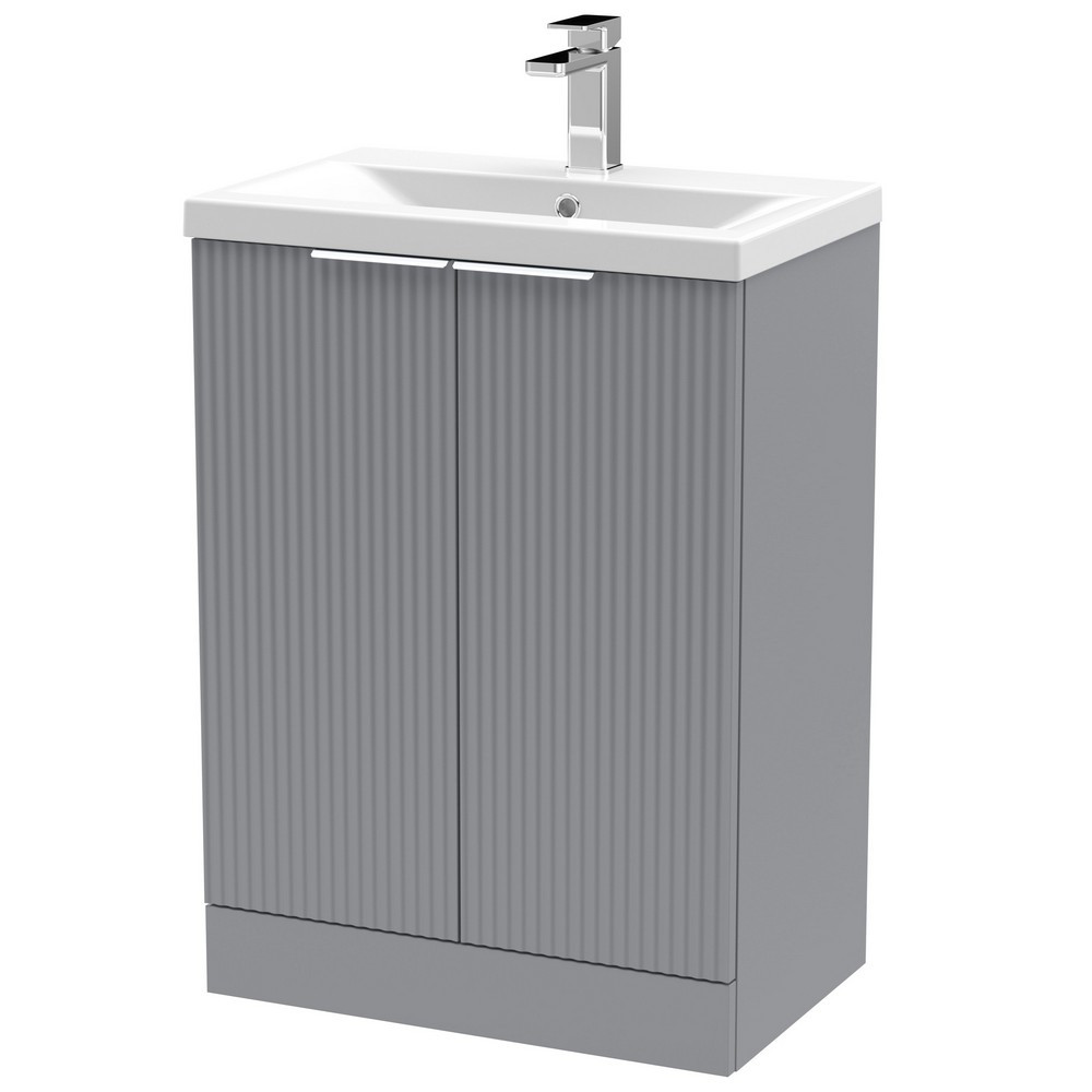 Hudson Reed Fluted Floor Standing 600mm Cabinet and Basin Satin Grey