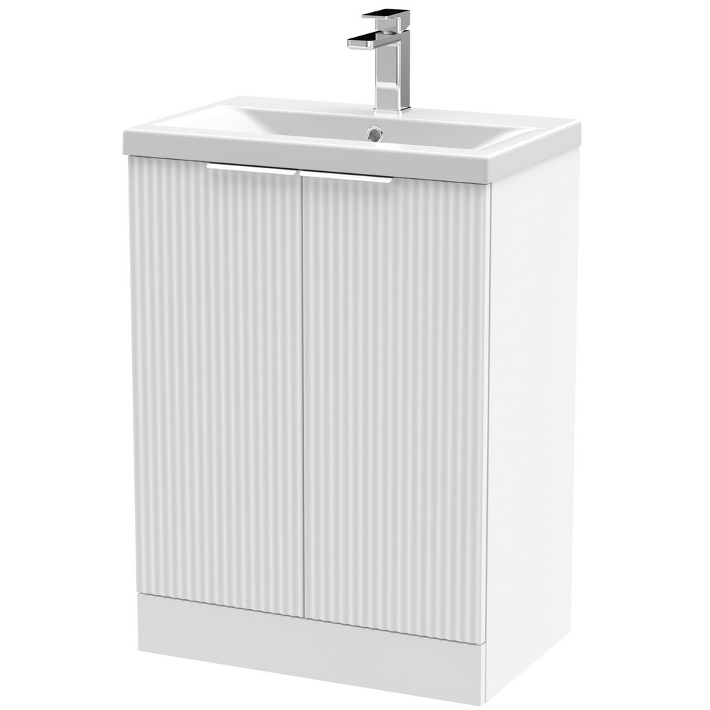 Hudson Reed Fluted Floor Standing 600mm Cabinet and Basin Satin White