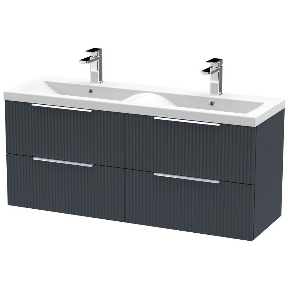 Hudson Reed Fluted Four Drawer 1200mm Cabinet and Basin Satin Anthracite