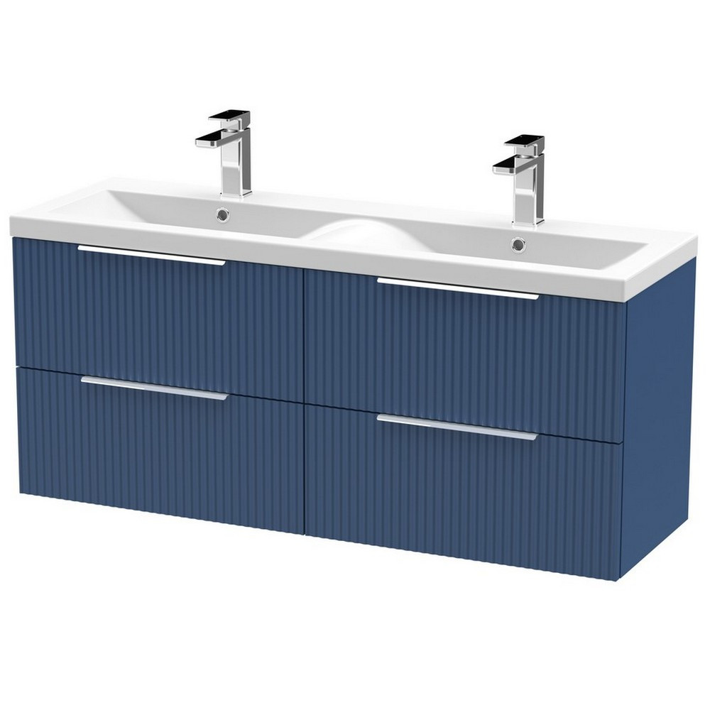 Hudson Reed Fluted Four Drawer 1200mm Cabinet and Basin Satin Blue