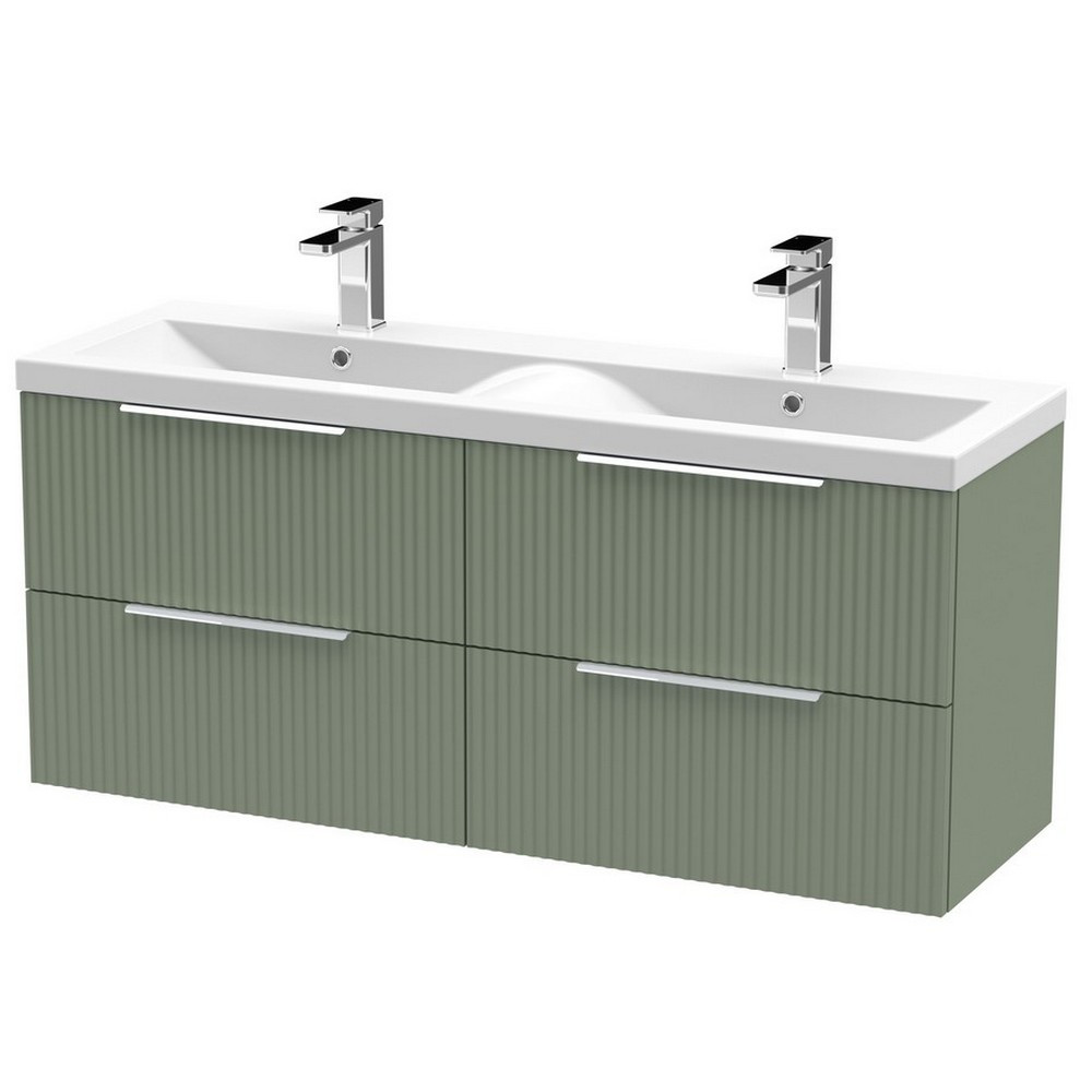 Hudson Reed Fluted Four Drawer 1200mm Cabinet and Basin Satin Green