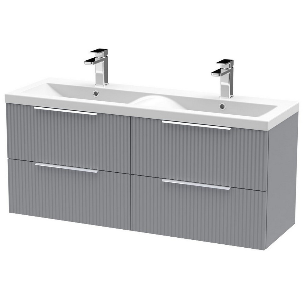 Hudson Reed Fluted Four Drawer 1200mm Cabinet and Basin Satin Grey