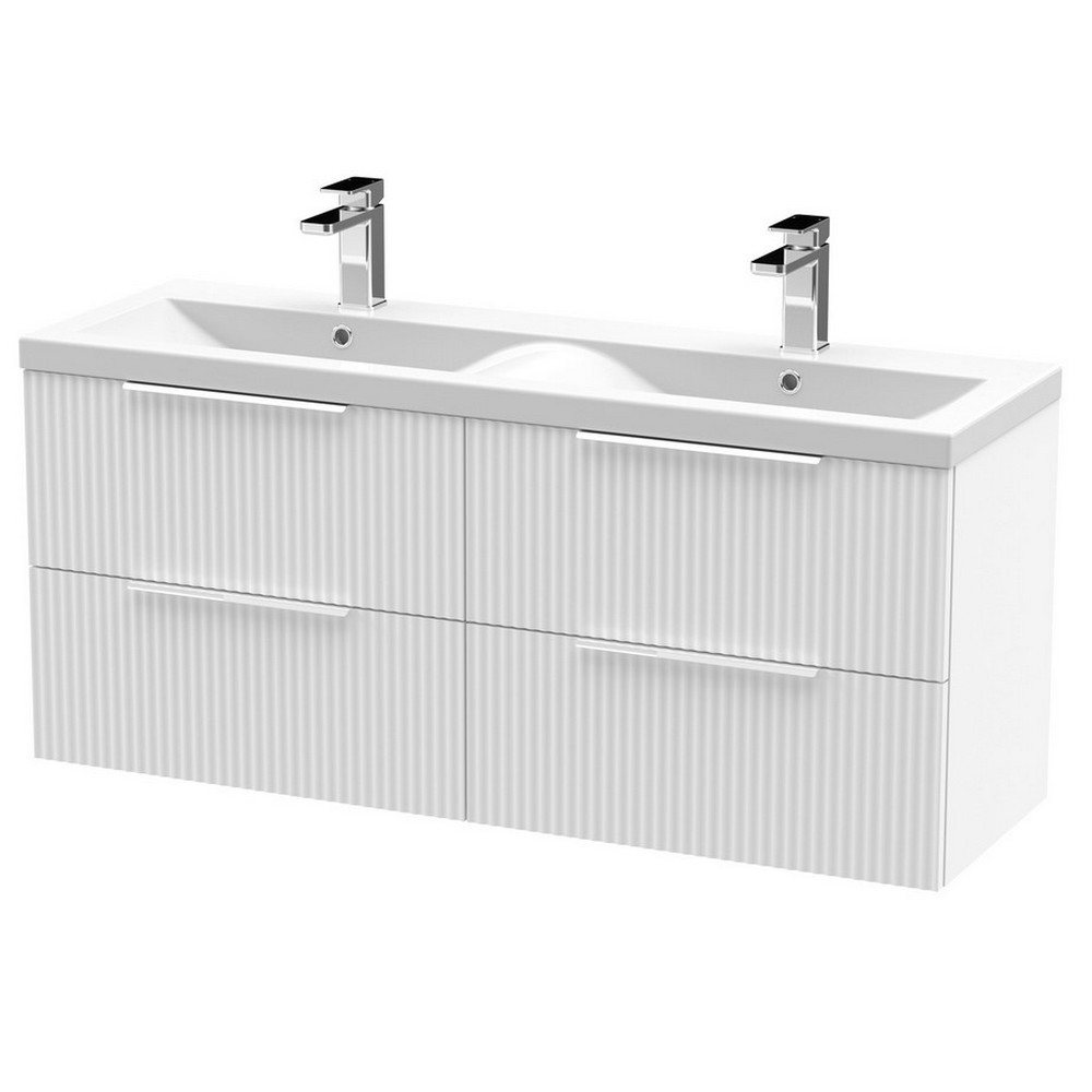 Hudson Reed Fluted Four Drawer 1200mm Cabinet and Basin Satin White