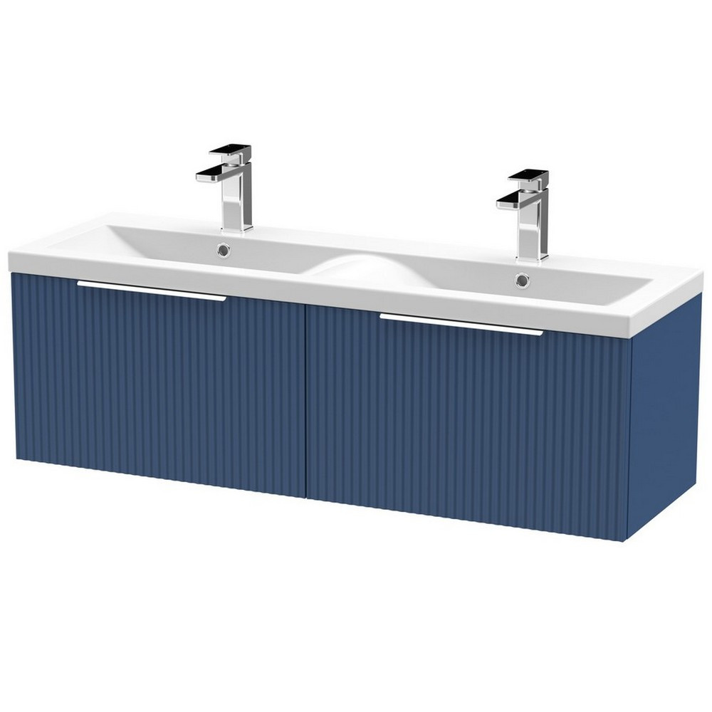 Hudson Reed Fluted Two Drawer 1200mm Cabinet and Basin Satin Blue