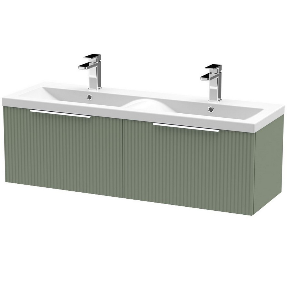 Hudson Reed Fluted Two Drawer 1200mm Cabinet and Basin Satin Green