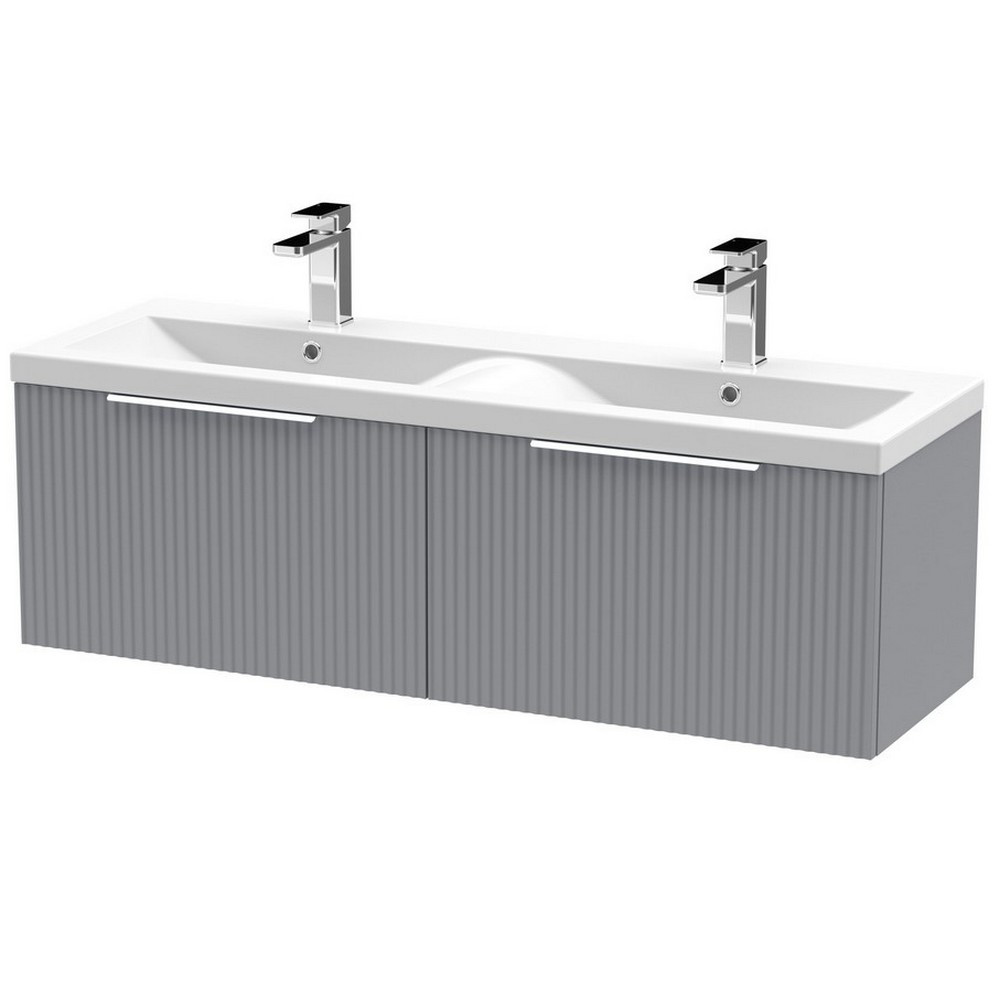 Hudson Reed Fluted Two Drawer 1200mm Cabinet and Basin Satin Grey