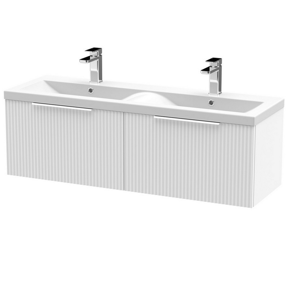 Hudson Reed Fluted Two Drawer 1200mm Cabinet and Basin Satin White