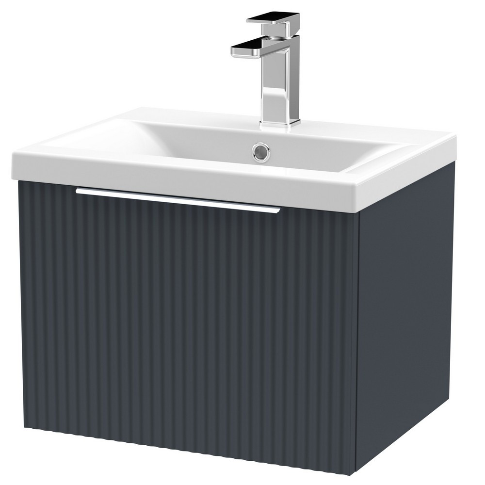 Hudson Reed Fluted Wall Hung One Drawer 500mm Cabinet and Basin Satin Anthracite