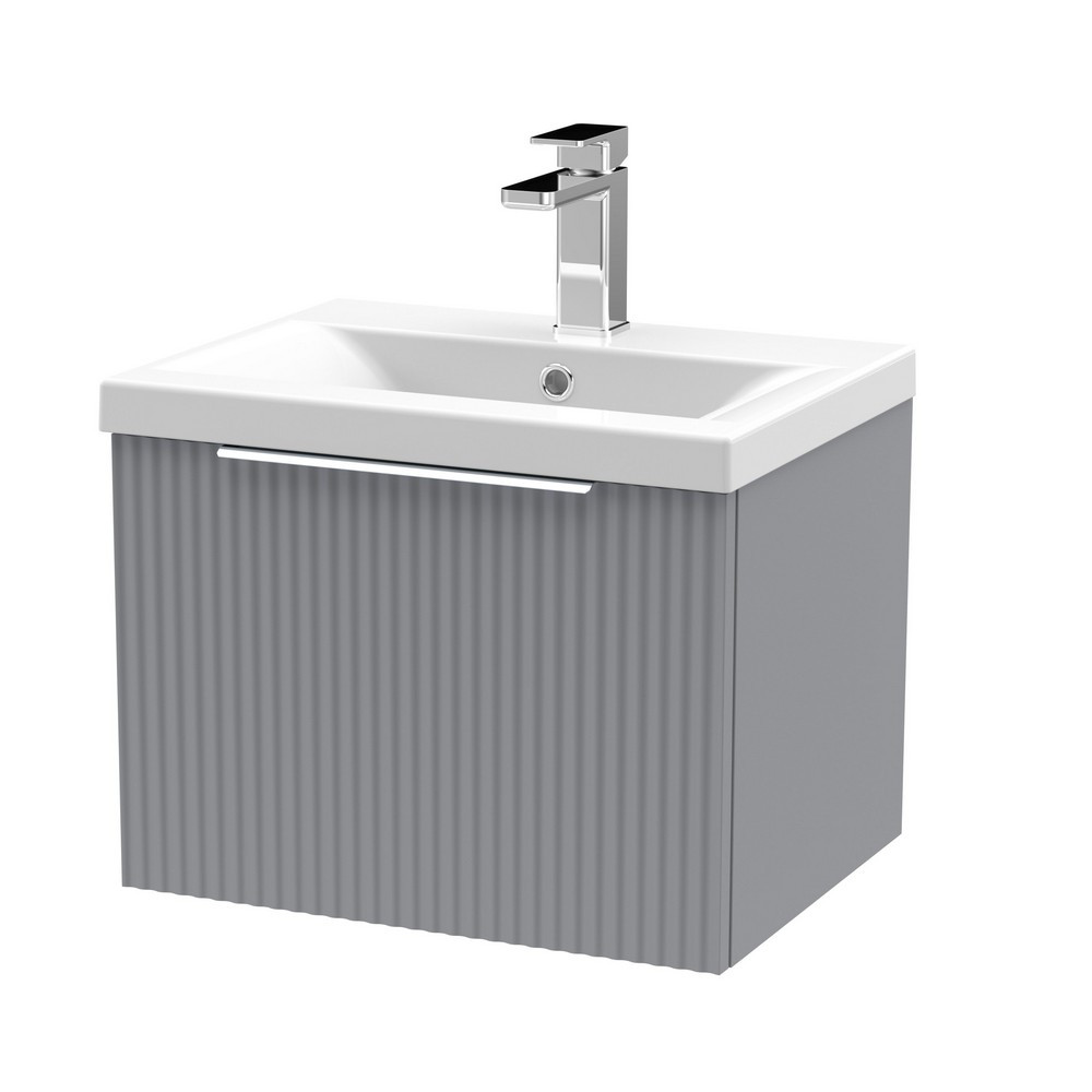 Hudson Reed Fluted Wall Hung One Drawer 500mm Cabinet and Basin Satin Grey
