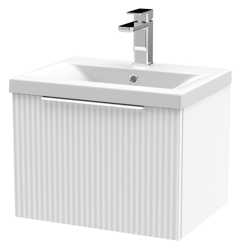 Hudson Reed Fluted Wall Hung One Drawer 500mm Cabinet and Basin Satin White
