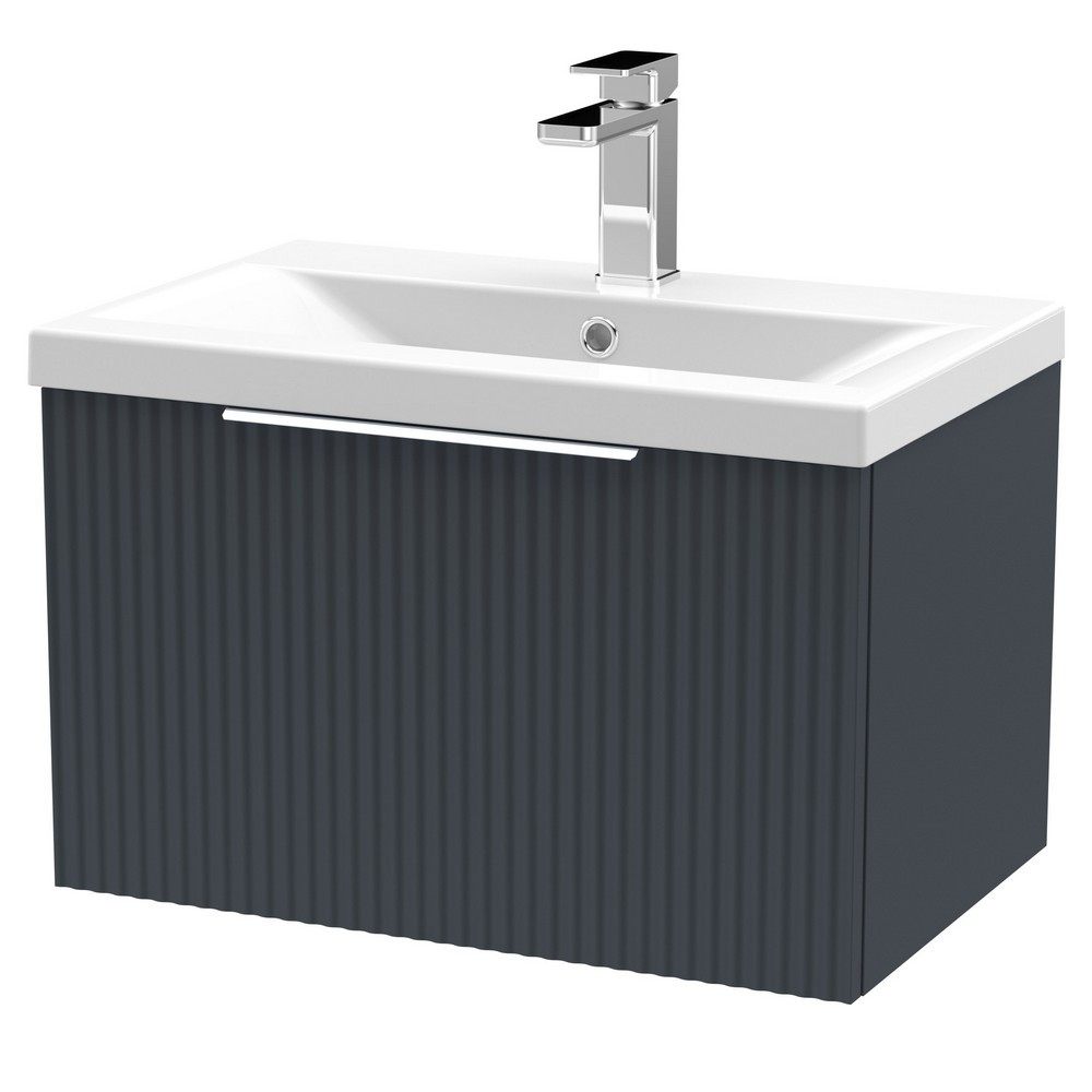 Hudson Reed Fluted Wall Hung One Drawer 600mm Cabinet and Basin Satin Anthracite