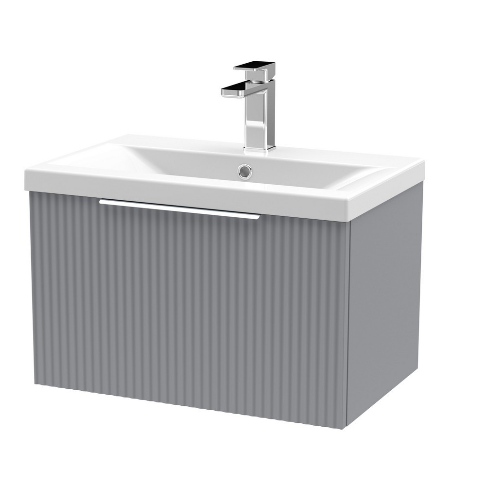 Hudson Reed Fluted Wall Hung One Drawer 600mm Cabinet and Basin Satin Grey