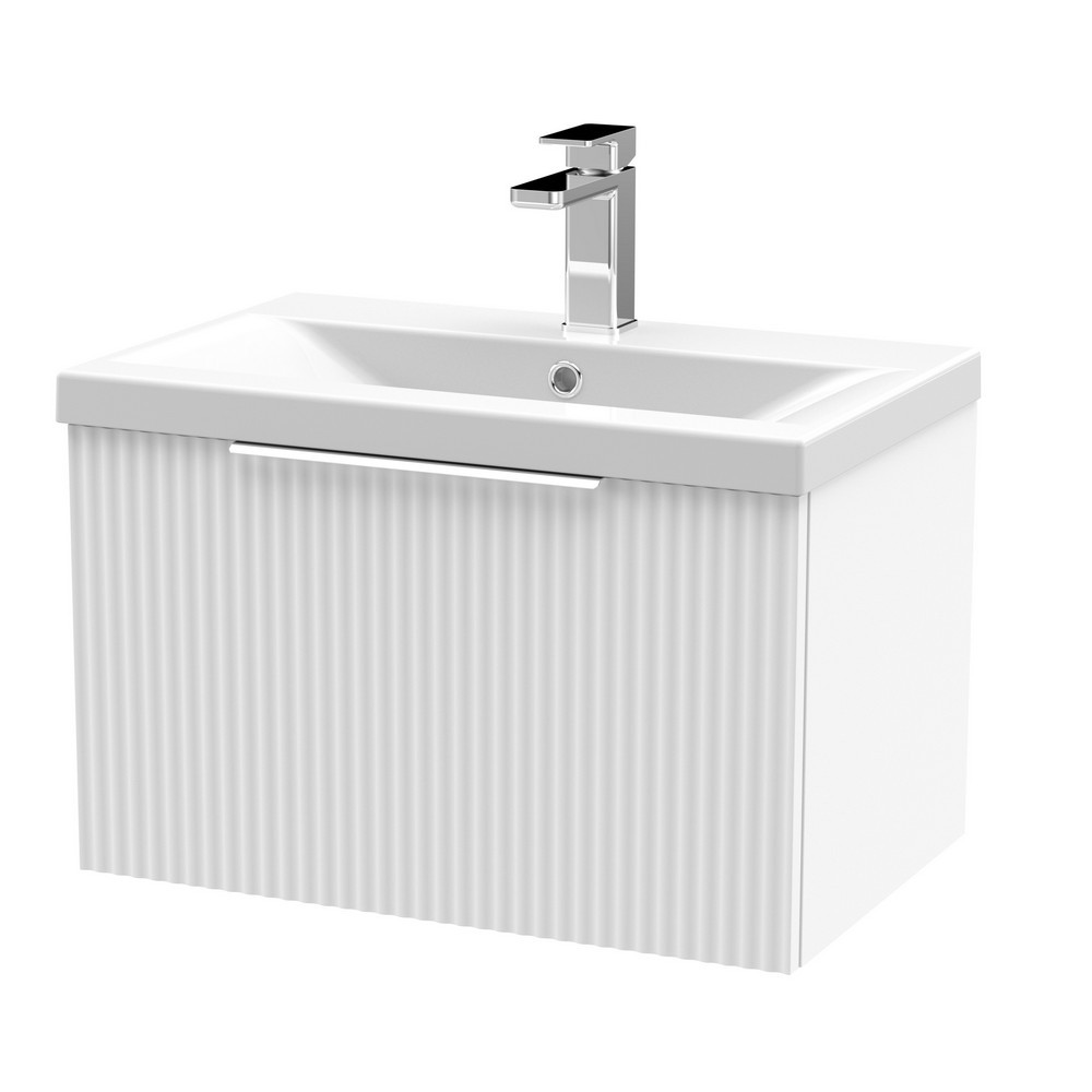 Hudson Reed Fluted Wall Hung One Drawer 600mm Cabinet and Basin Satin White