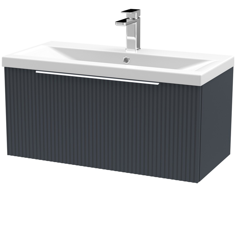 Hudson Reed Fluted Wall Hung One Drawer 800mm Cabinet and Basin Satin Anthracite
