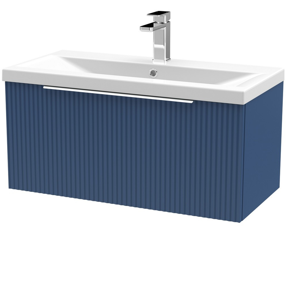 Hudson Reed Fluted Wall Hung One Drawer 800mm Cabinet and Basin Satin Blue