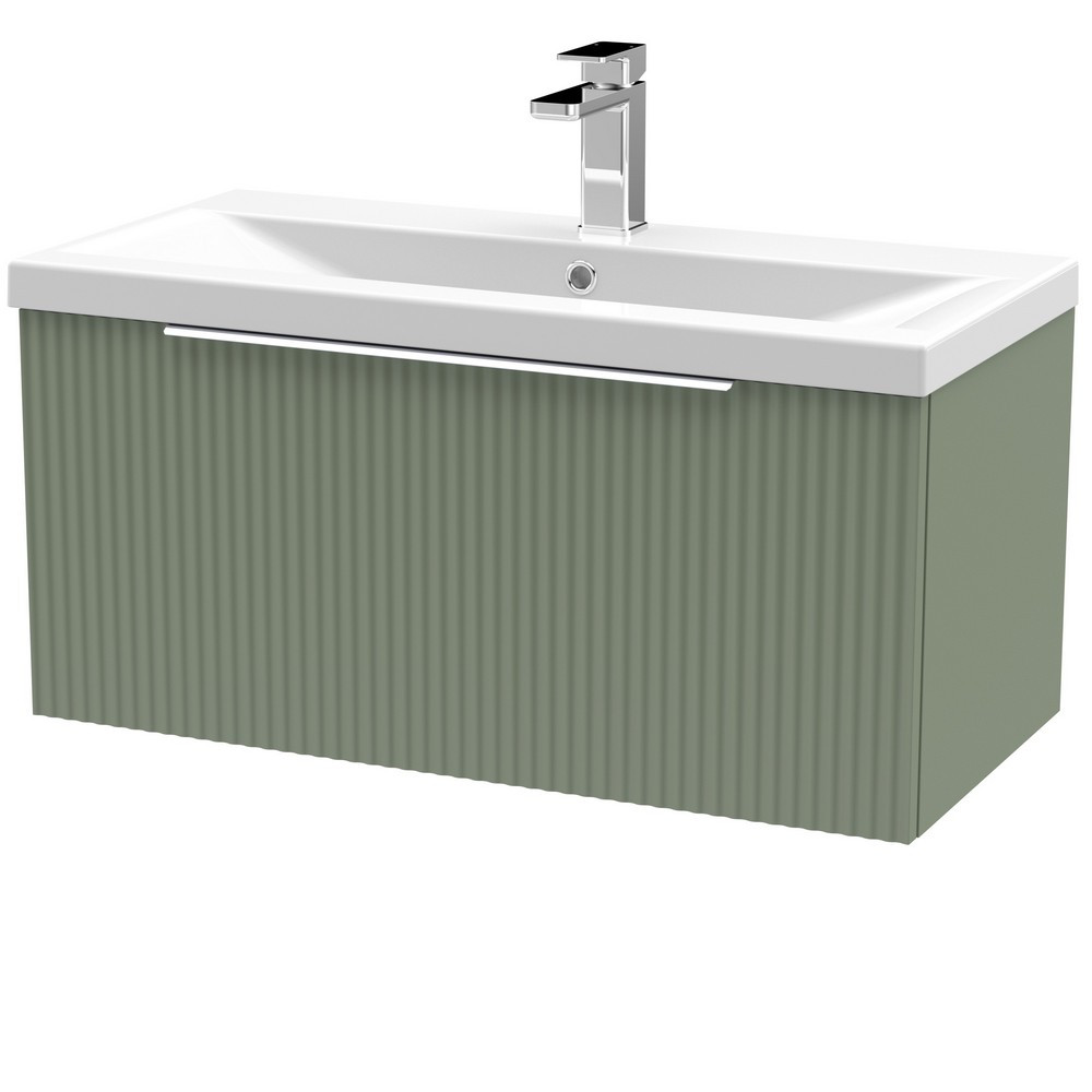 Hudson Reed Fluted Wall Hung One Drawer 800mm Cabinet and Basin Satin Green