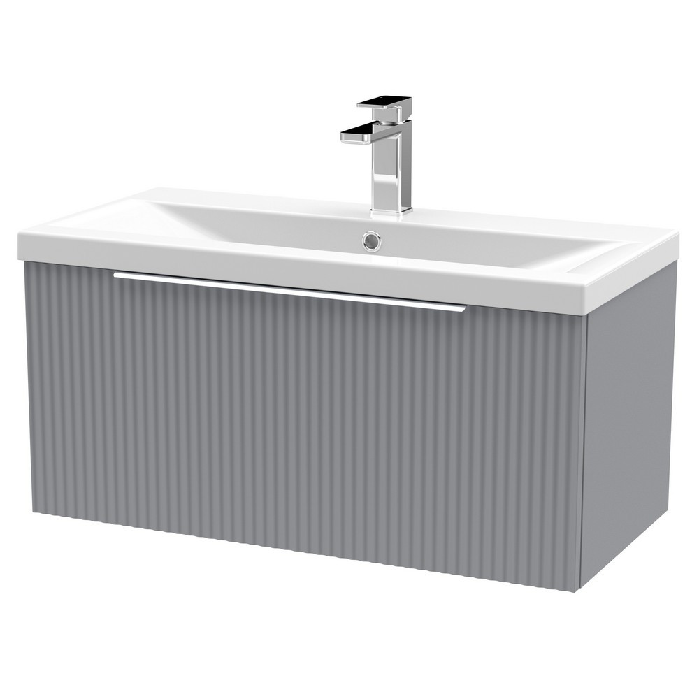 Hudson Reed Fluted Wall Hung One Drawer 800mm Cabinet and Basin Satin Grey