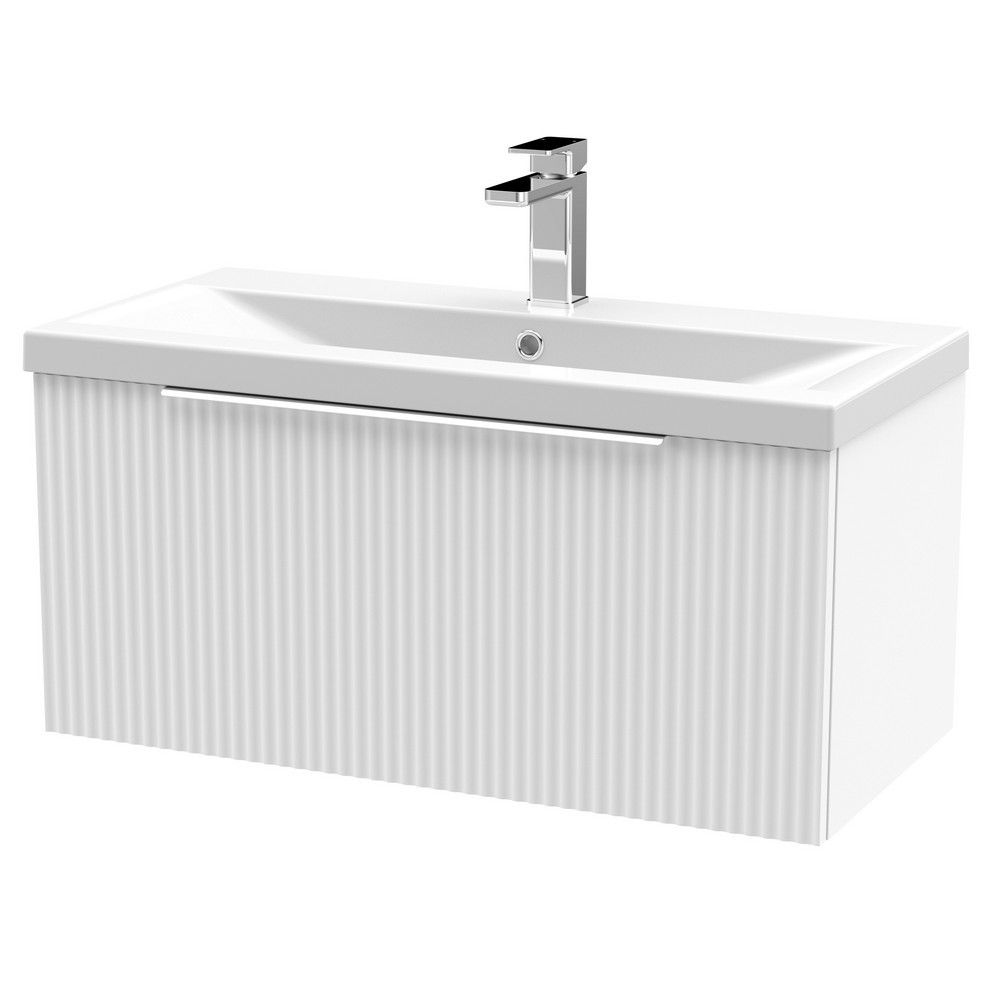 Hudson Reed Fluted Wall Hung One Drawer 800mm Cabinet and Basin Satin White
