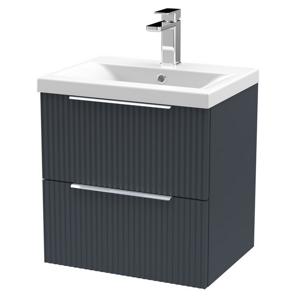 Hudson Reed Fluted Wall Hung Two Drawer 500mm Cabinet and Basin Satin Anthracite
